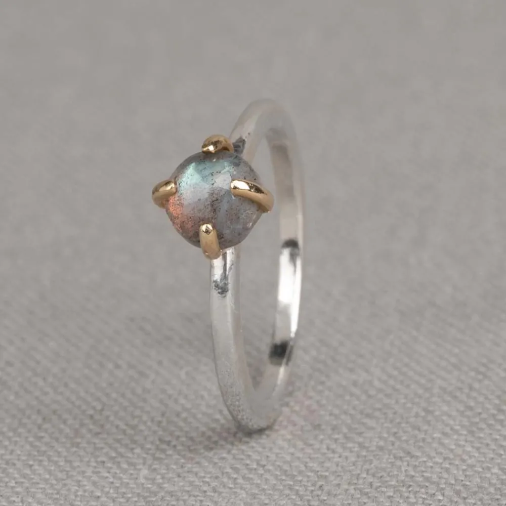 Jéh Jewels Edelsteine | Mix & Match & 9 Carat-Ring Silber + 9 Karat + Labradorit Rose