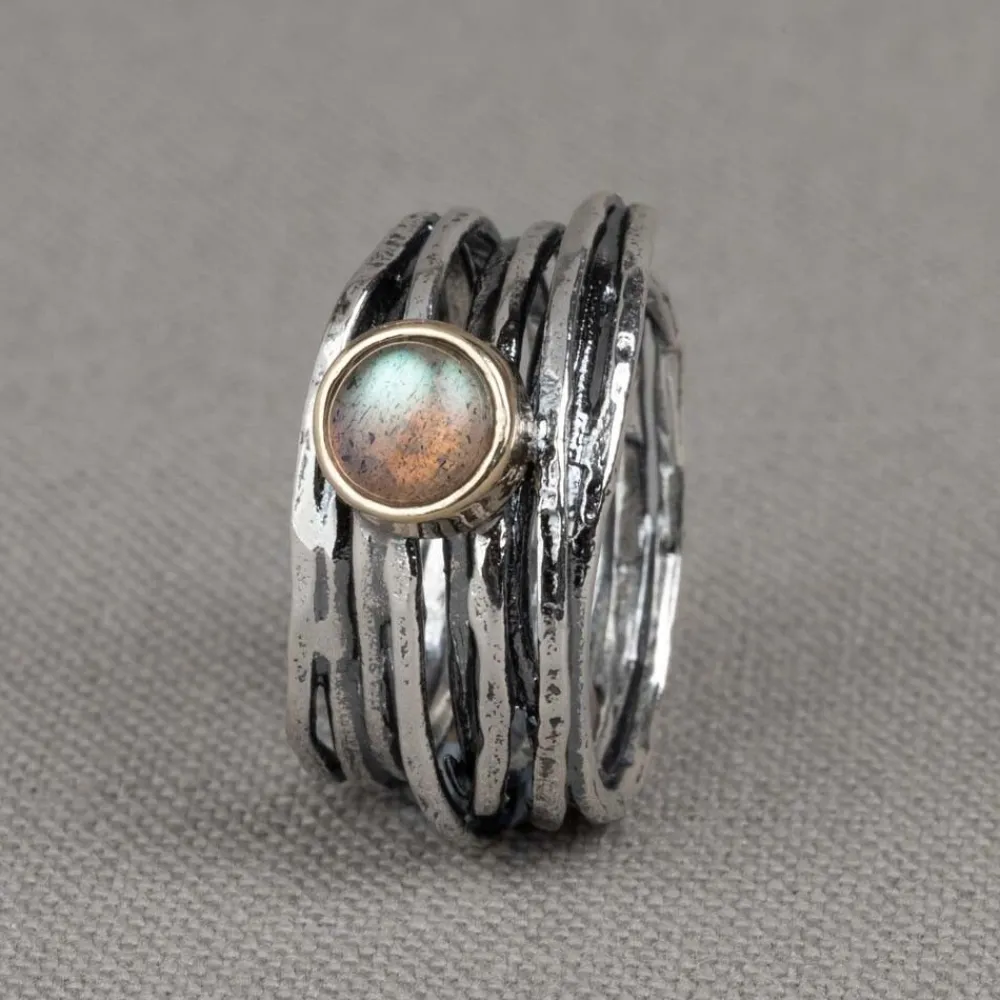 Jéh Jewels 9 Carat | Touch Of Gold-Ring Silber gedreht mit Labradorit