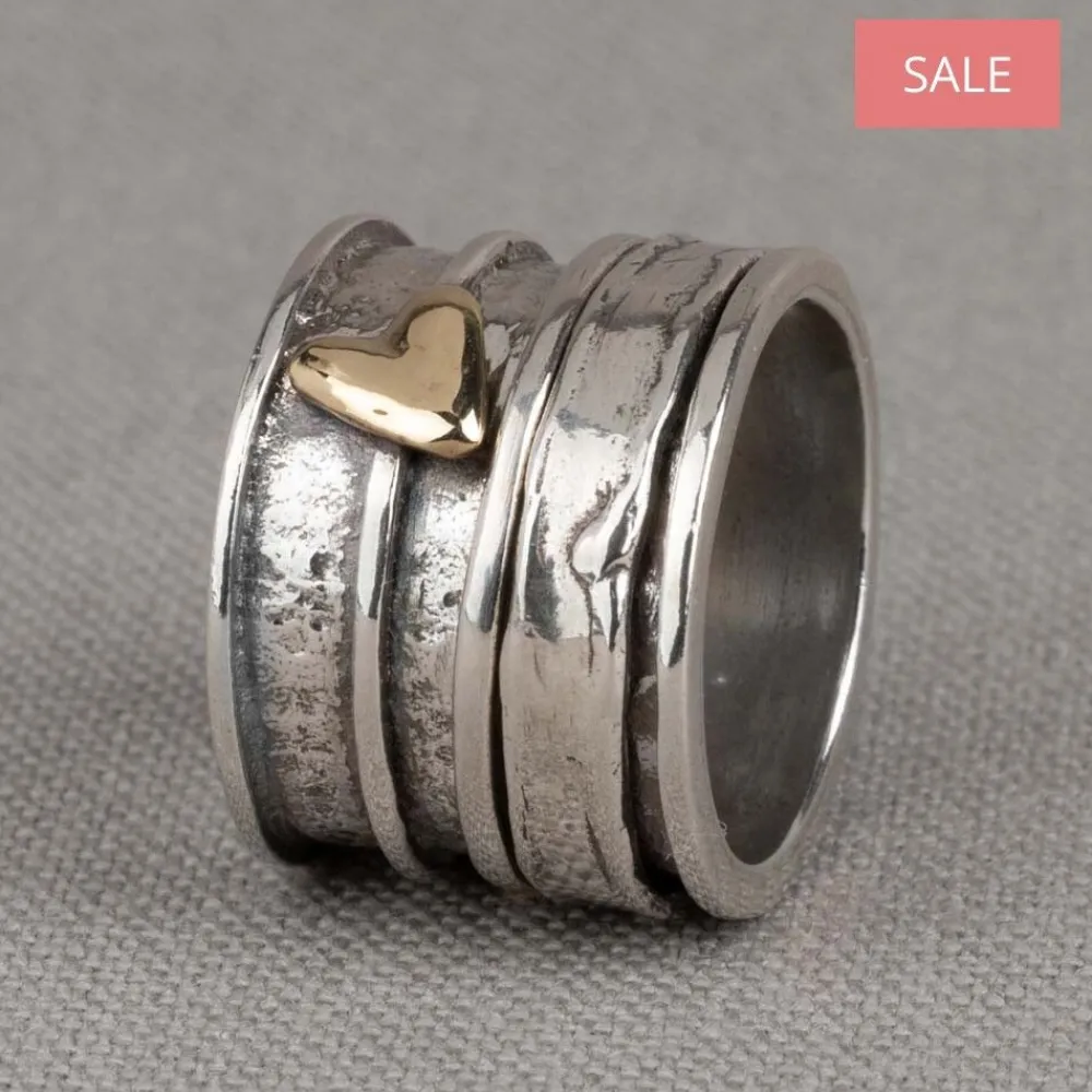 Jéh Jewels Touch Of Gold | Spinning-Ring Silber Oxy + 9 Karat Herz
