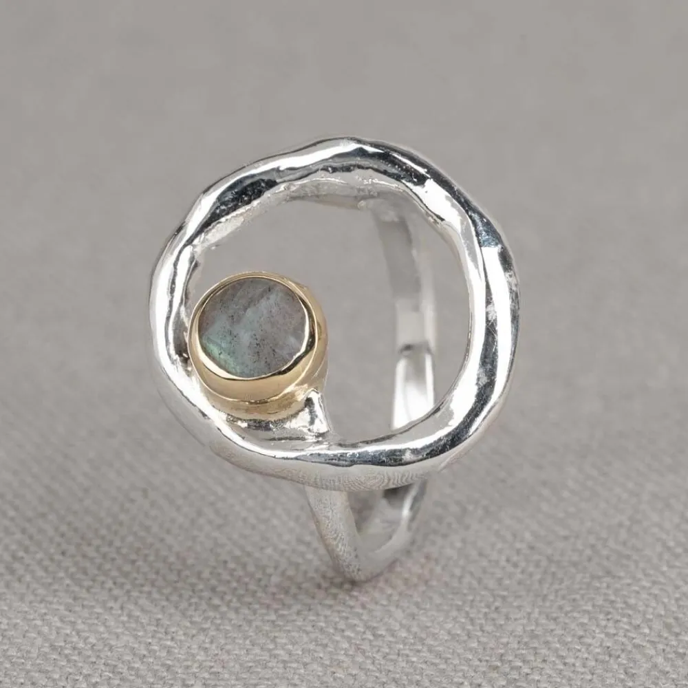 Jéh Jewels 9 Carat | Touch Of Gold-Ring Silberkreis + 9 Karat + Labradorit Facette