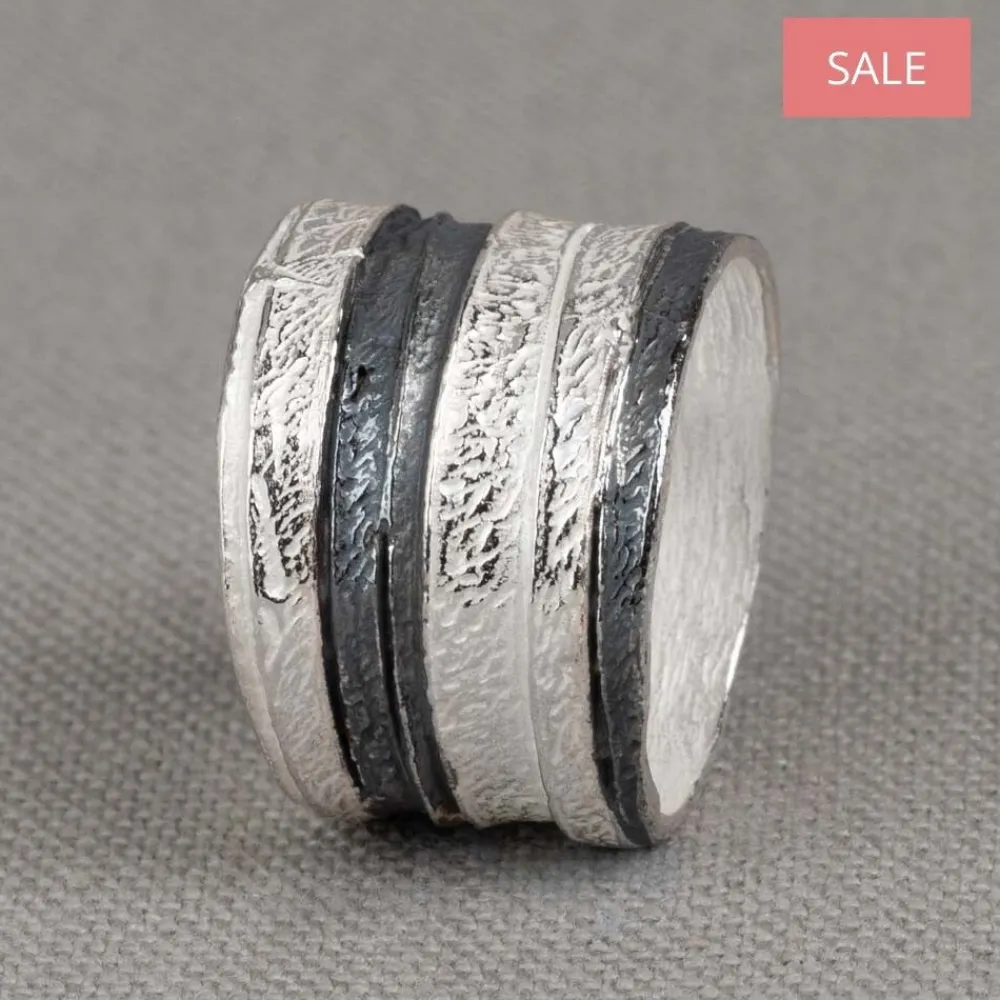 Jéh Jewels Silver-Ring wit zilver met strepen van geoxideerd zilver SALE