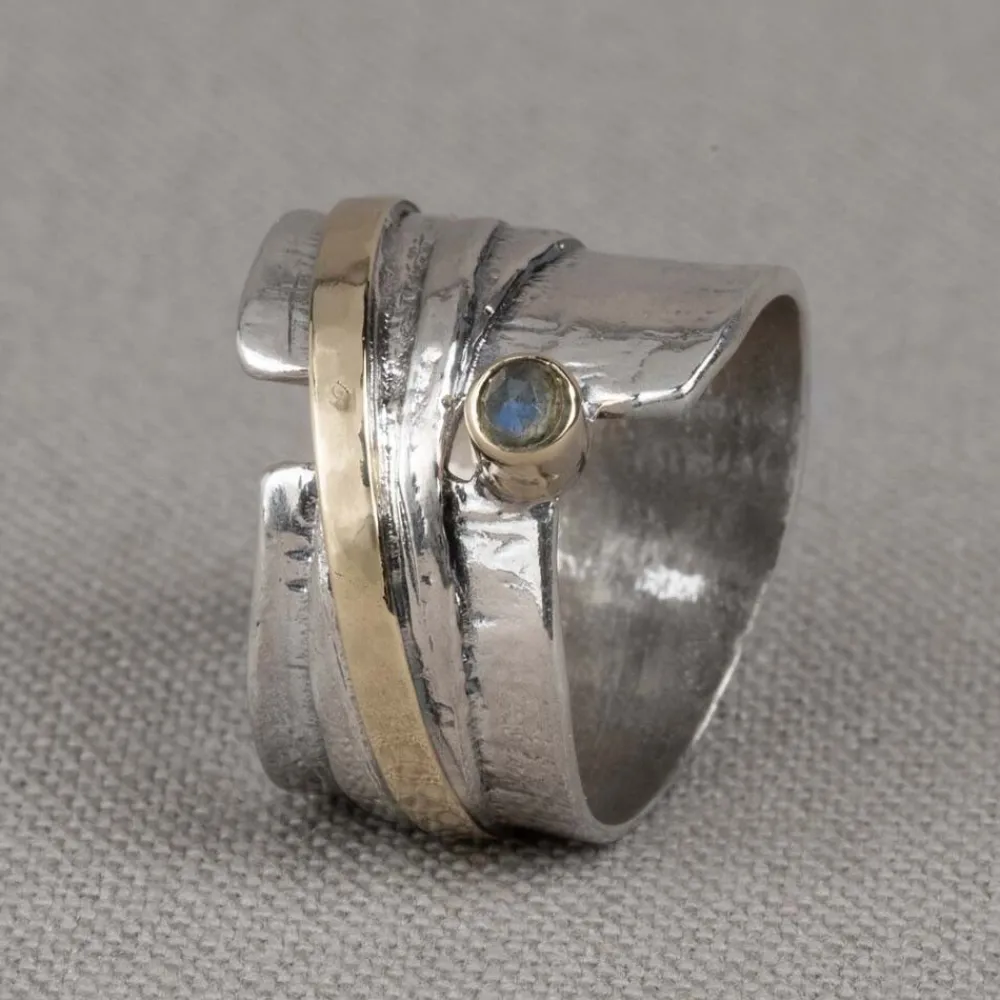 Jéh Jewels 9 Carat | Touch Of Gold-Ringwickel aus Silber + 9 Karat + Labradorit