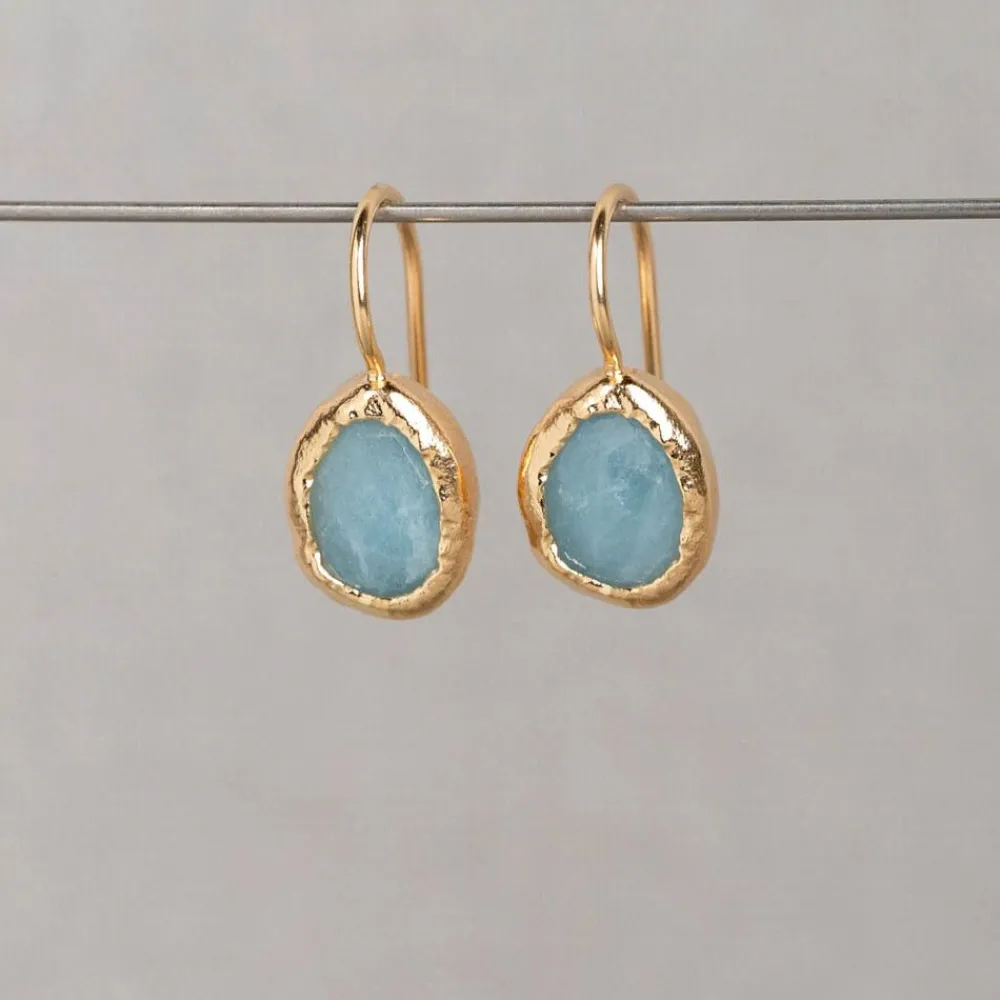 Jéh Jewels Edelsteine | Touch Of Gold-Vergoldeter Ohrring + kleiner Tropfen Aquamarin